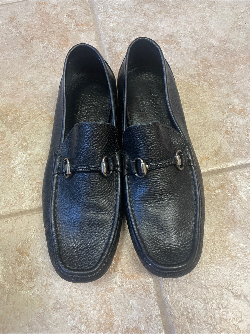Men's Black Leather Bit-Detail Slip-On Loafers